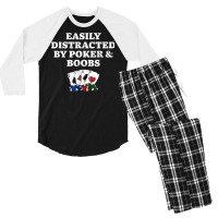 Easily Distracted By Poker & Boobs Funny Poker Player Humor Men's 3/4 Sleeve Pajama Set | Artistshot