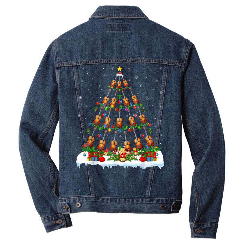 Funny Violin Christmas Tree Lights Santa Violin Xmas Men Denim Jacket | Artistshot