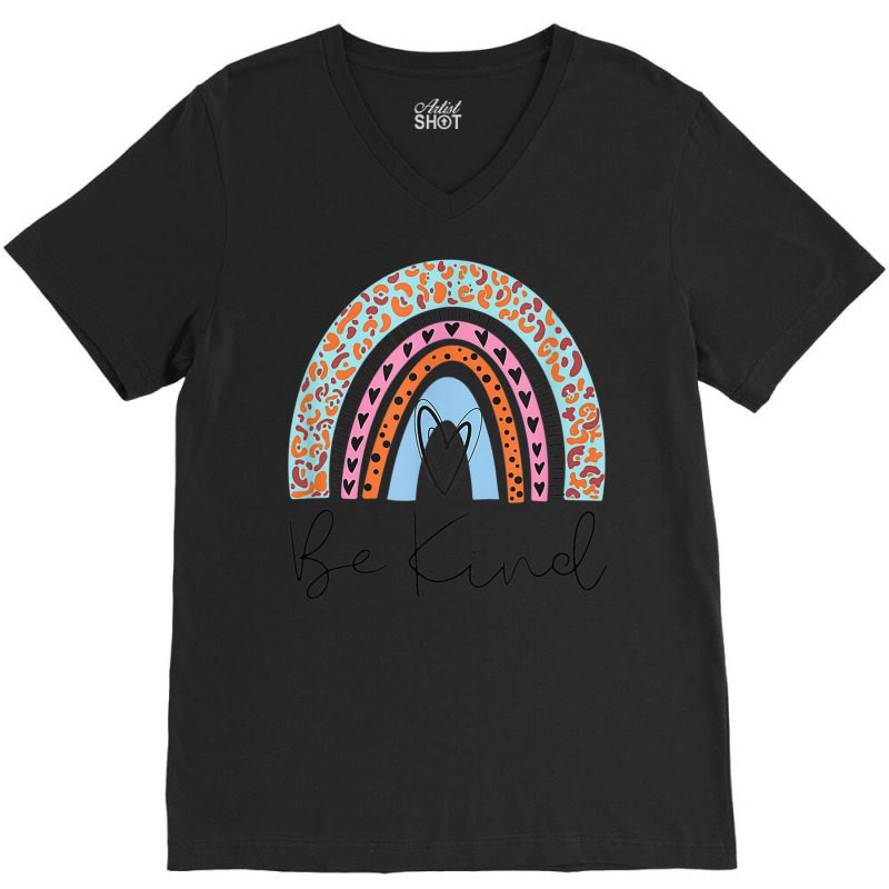 Be Kind Anti Bullying Unity Day Leopard Cheetah Rainbow V-neck Tee | Artistshot