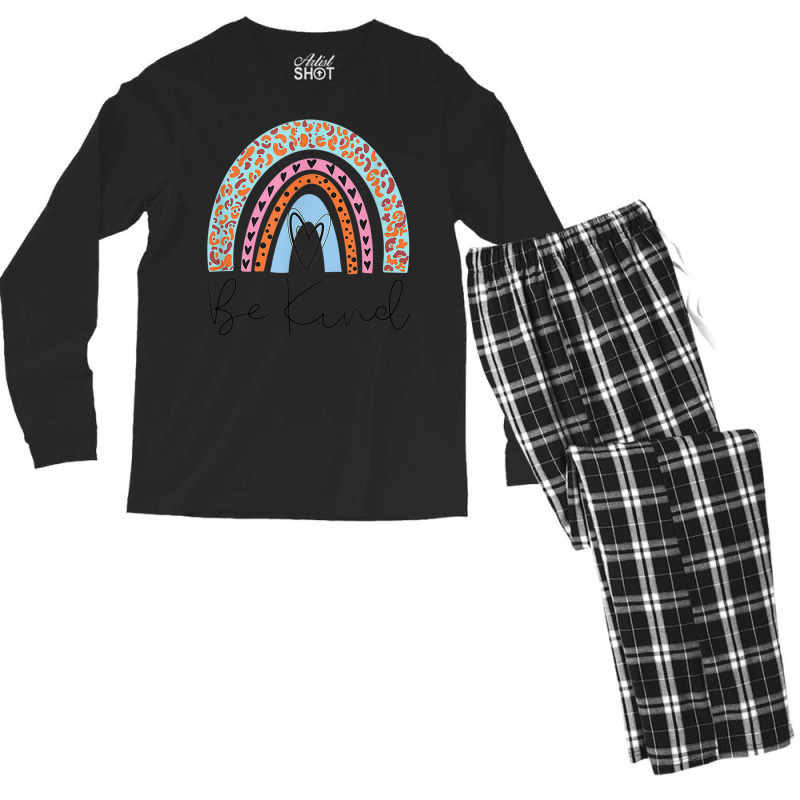 Be Kind Anti Bullying Unity Day Leopard Cheetah Rainbow Men's Long Sleeve Pajama Set | Artistshot