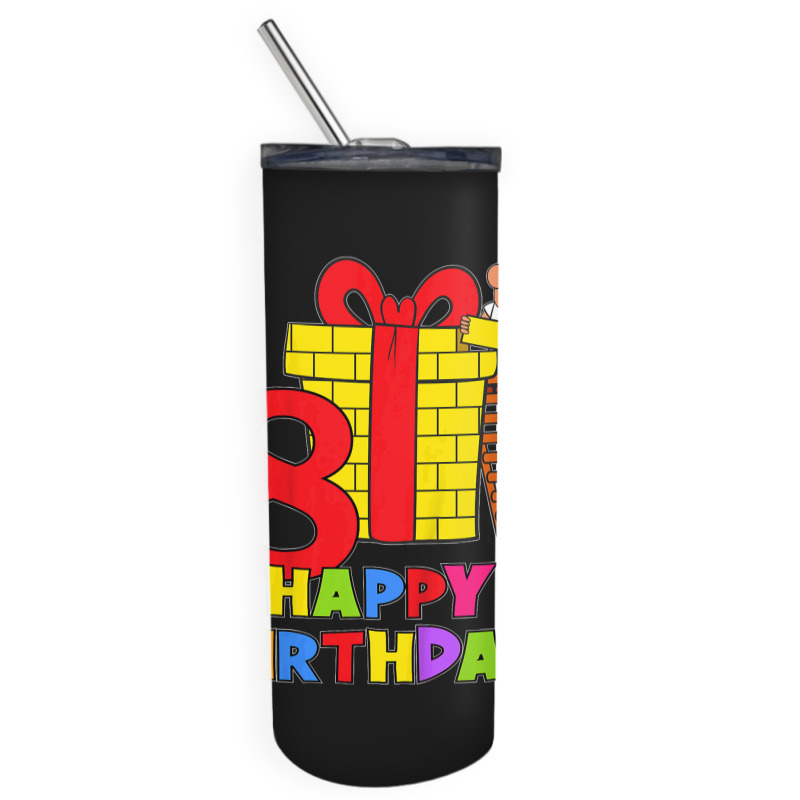 Kids 8 Years Old 8th Birthday Construction Worker Boy Children's Birth Skinny Tumbler | Artistshot