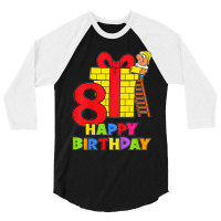 Kids 8 Years Old 8th Birthday Construction Worker Boy Children's Birth 3/4 Sleeve Shirt | Artistshot