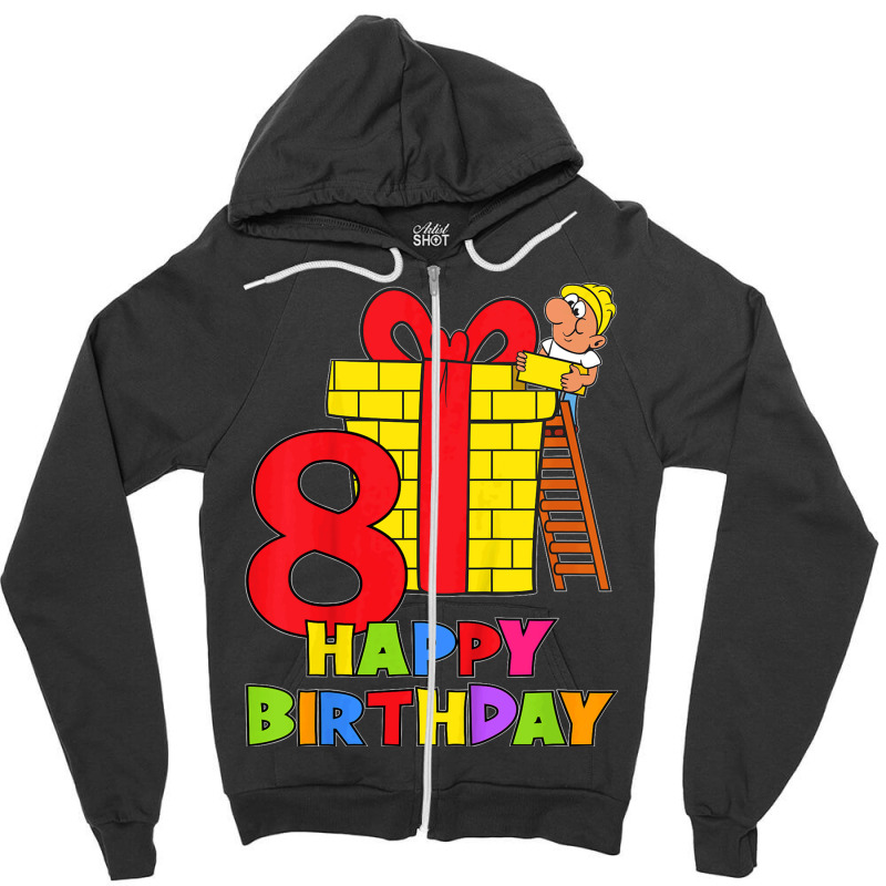 Kids 8 Years Old 8th Birthday Construction Worker Boy Children's Birth Zipper Hoodie | Artistshot