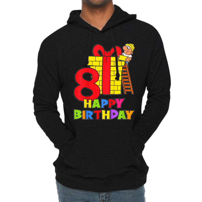 Kids 8 Years Old 8th Birthday Construction Worker Boy Children's Birth Lightweight Hoodie | Artistshot