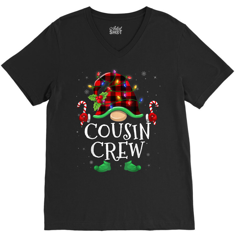 Cousin Crew Gnome Buffalo Plaid Family Christmas Pajama V-neck Tee | Artistshot