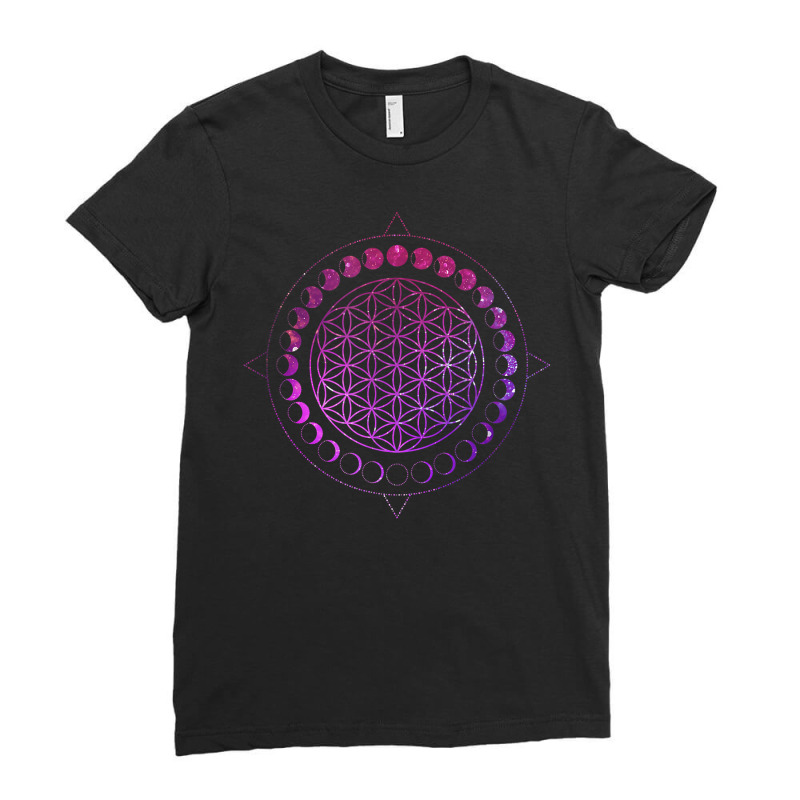 Moon Phases Flower Of Life Mandala Divine Geometry Astrology T Shirt Ladies Fitted T-Shirt by cm-arts | Artistshot