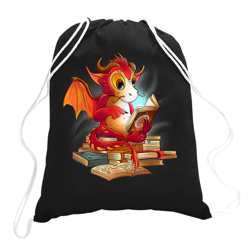 Cute Dragon Reading A Magic Book Fantasy Reader Drawstring Bags | Artistshot