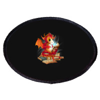 Cute Dragon Reading A Magic Book Fantasy Reader Oval Patch | Artistshot