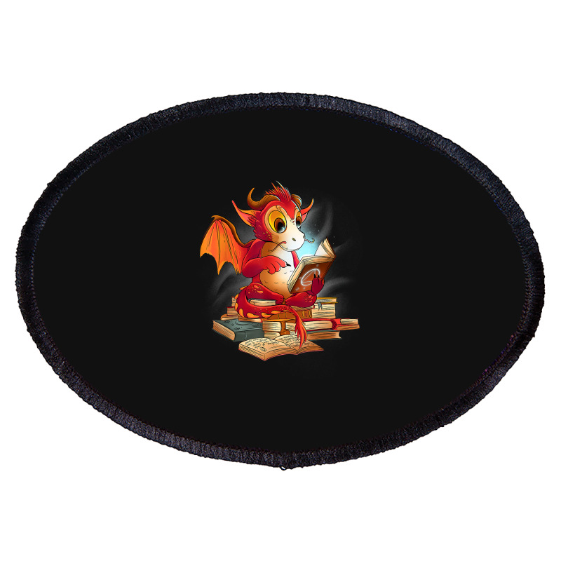 Cute Dragon Reading A Magic Book Fantasy Reader Oval Patch | Artistshot