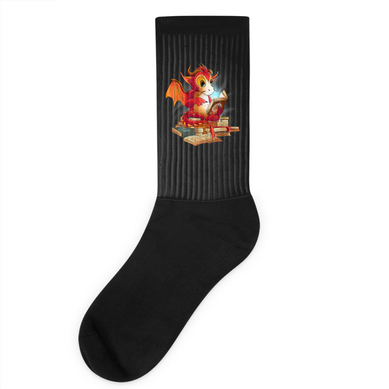 Cute Dragon Reading A Magic Book Fantasy Reader Socks | Artistshot