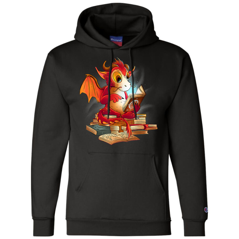 Cute Dragon Reading A Magic Book Fantasy Reader Champion Hoodie | Artistshot