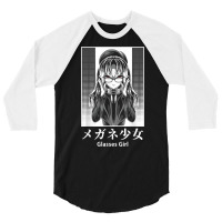 Japanese Glasses Girl Anime Otaku Kanji Katakana Japan T Shirt 3/4 Sleeve Shirt | Artistshot