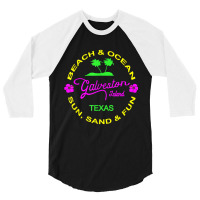 Ocean & Beach Galveston Island Texas Vacation Black T Shirt 3/4 Sleeve Shirt | Artistshot