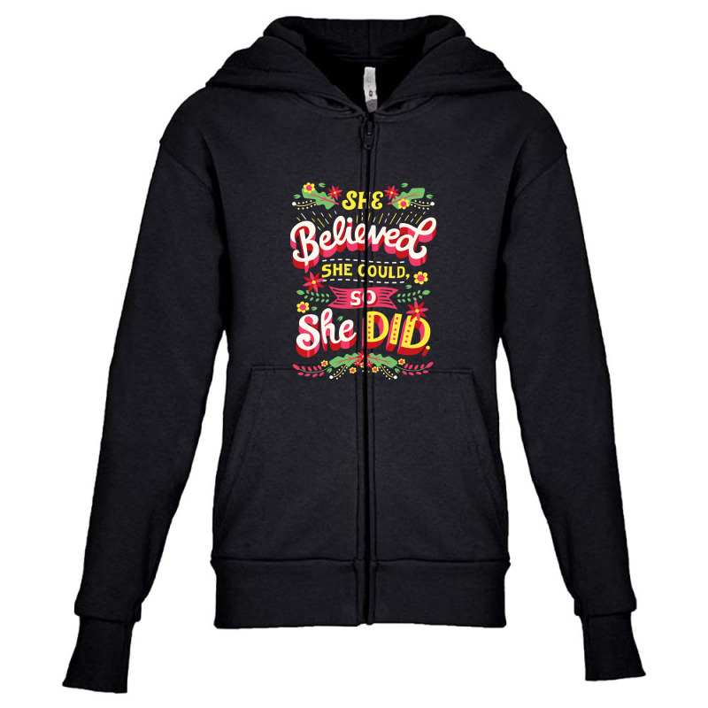 She Believed She Could Feminism Youth Zipper Hoodie by noranajas | Artistshot