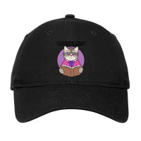 Curious Cats Visit The Library Purple Adjustable Cap | Artistshot