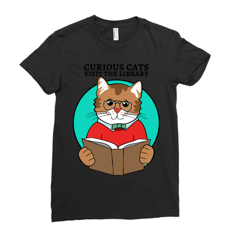 Curious Cats Visit The Library Ladies Fitted T-Shirt by webberkyla | Artistshot