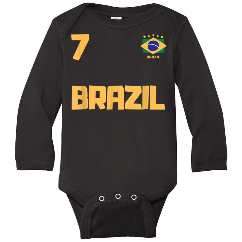 Brasil Brazil Soccer Jersey Football Number 7 Brazilian Flag Long Sleeve Baby Bodysuit by Piggy | Artistshot