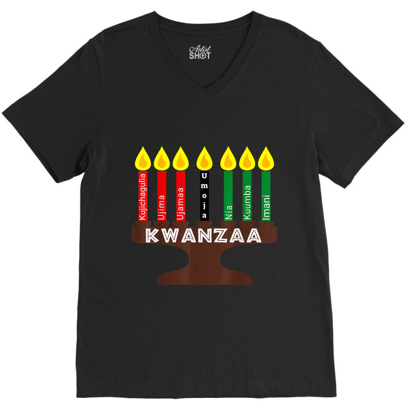 Kwanzaa Kinara, Mishumaa With 7 Principles T-shirt V-Neck Tee by cm-arts | Artistshot