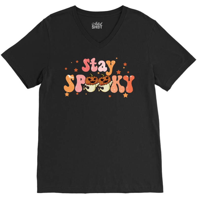 Stay Spooky T  Shirt Funny Halloween Costume Cute Ghost Pumpkin Stay S V-neck Tee | Artistshot