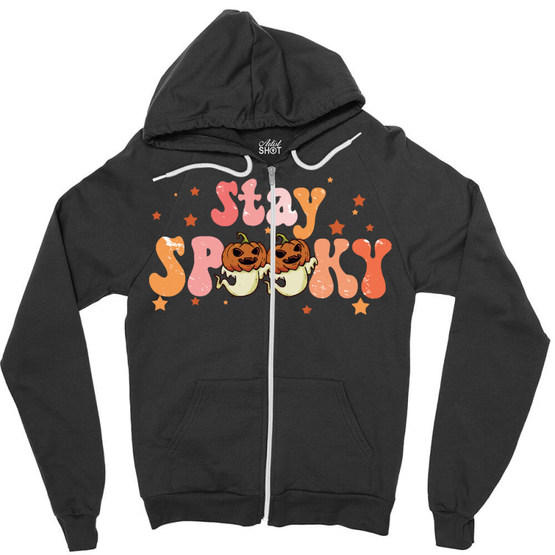 Stay Spooky T  Shirt Funny Halloween Costume Cute Ghost Pumpkin Stay S Zipper Hoodie | Artistshot