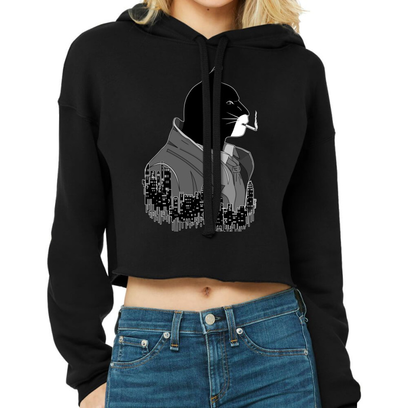 Blacksad Night City Black And White Noire Cropped Hoodie by cm-arts | Artistshot