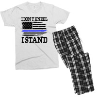 I Dont Kneel I Stand Usa Blue Line Flag (black) Men's T-shirt Pajama Set | Artistshot