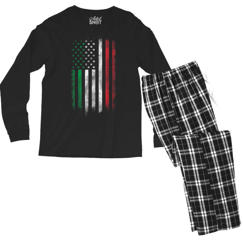 Italy Usa Flag 4th Of July Patriotic American Italian Flag T-shirt Men's Long Sleeve Pajama Set by cm-arts | Artistshot