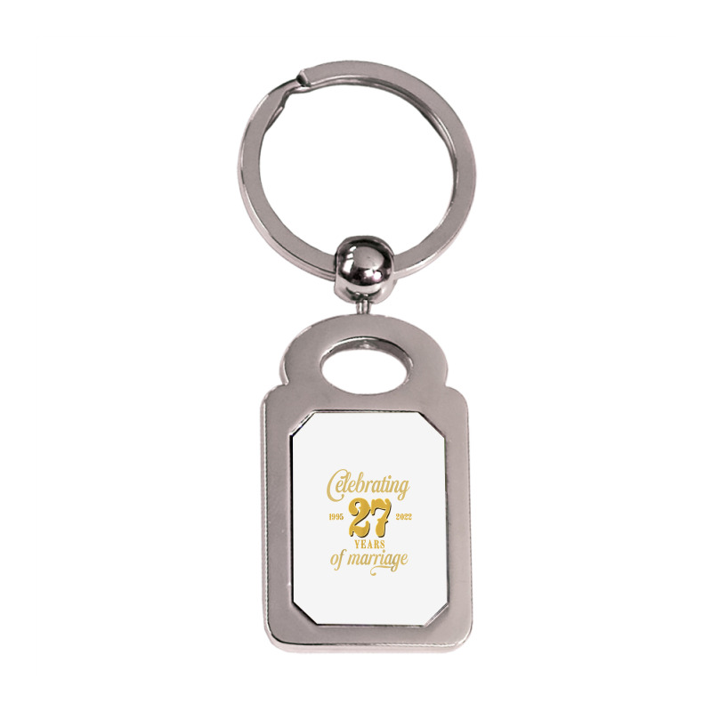 Celebrating 27 Years Of Marriage 27th Wedding Anniversary T Shirt Silver Rectangle Keychain by cm-arts | Artistshot