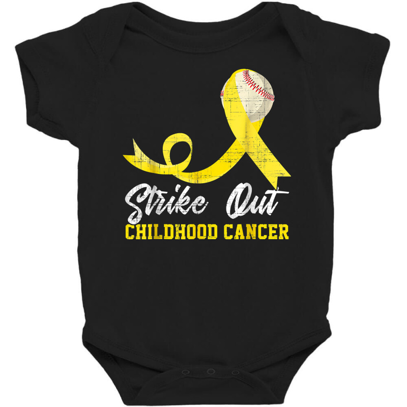 Baseball Strike Out Childhood Cancer Tshirt Gold Ribbon T Shirt Baby Bodysuit by cm-arts | Artistshot