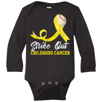 Baseball Strike Out Childhood Cancer Tshirt Gold Ribbon T Shirt Long Sleeve Baby Bodysuit | Artistshot