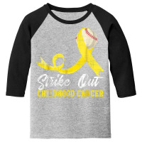 Baseball Strike Out Childhood Cancer Tshirt Gold Ribbon T Shirt Youth 3/4 Sleeve | Artistshot