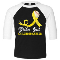 Baseball Strike Out Childhood Cancer Tshirt Gold Ribbon T Shirt Toddler 3/4 Sleeve Tee | Artistshot