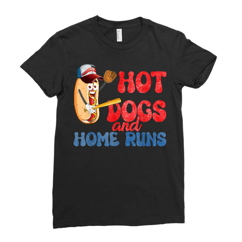 Hot Dogs And Home Runs Hotdog Baseball Touchdown T Shirt Ladies Fitted T-Shirt by cm-arts | Artistshot