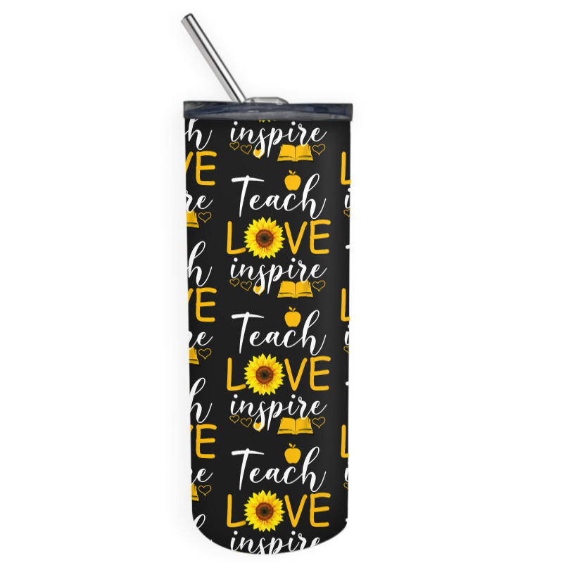 Teacher T  Shirt Teach Love And Inspire Shirt   Teacher Sunflower T  S Skinny Tumbler | Artistshot