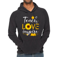 Teacher T  Shirt Teach Love And Inspire Shirt   Teacher Sunflower T  S Vintage Hoodie | Artistshot