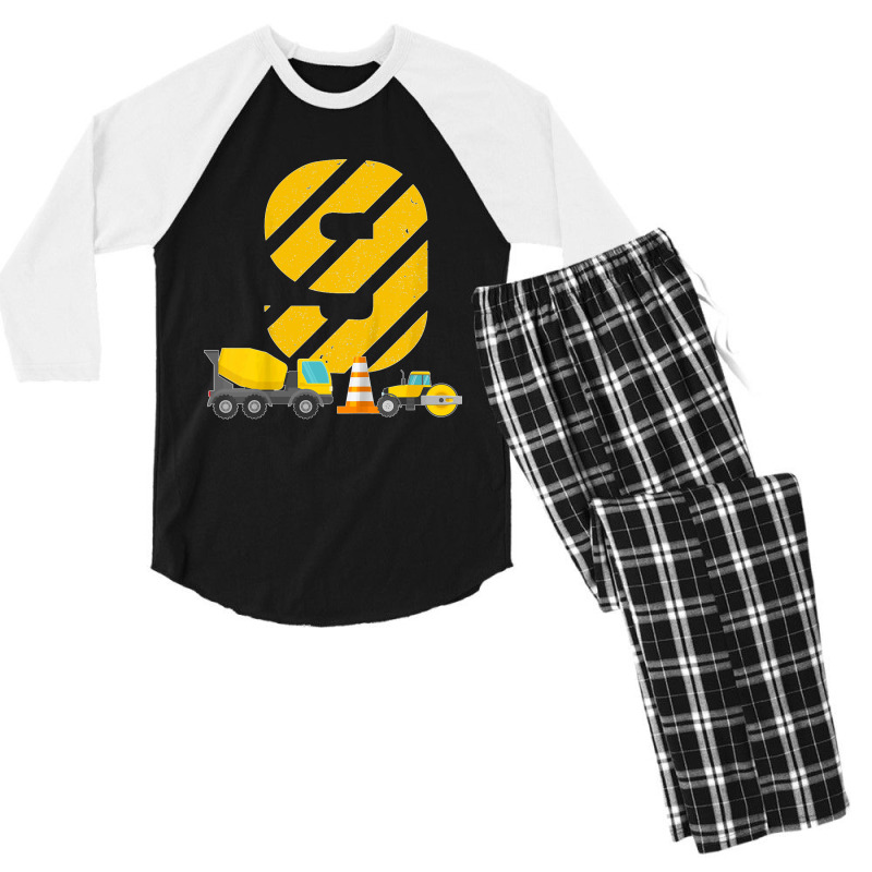 Kids 9th Birthday Boy Construction Worker Construction Site T Shirt Men's 3/4 Sleeve Pajama Set by JillMarie | Artistshot