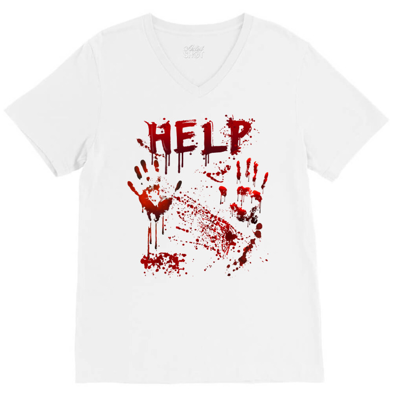 Funny Help Bloody Handprint Halloween Costume Matching Mens V-neck Tee | Artistshot