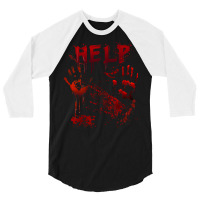 Funny Help Bloody Handprint Halloween Costume Matching Mens 3/4 Sleeve Shirt | Artistshot