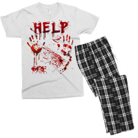 Funny Help Bloody Handprint Halloween Costume Matching Mens Men's T-shirt Pajama Set | Artistshot