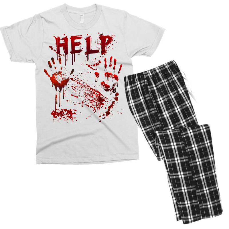 Funny Help Bloody Handprint Halloween Costume Matching Mens Men's T-shirt Pajama Set | Artistshot