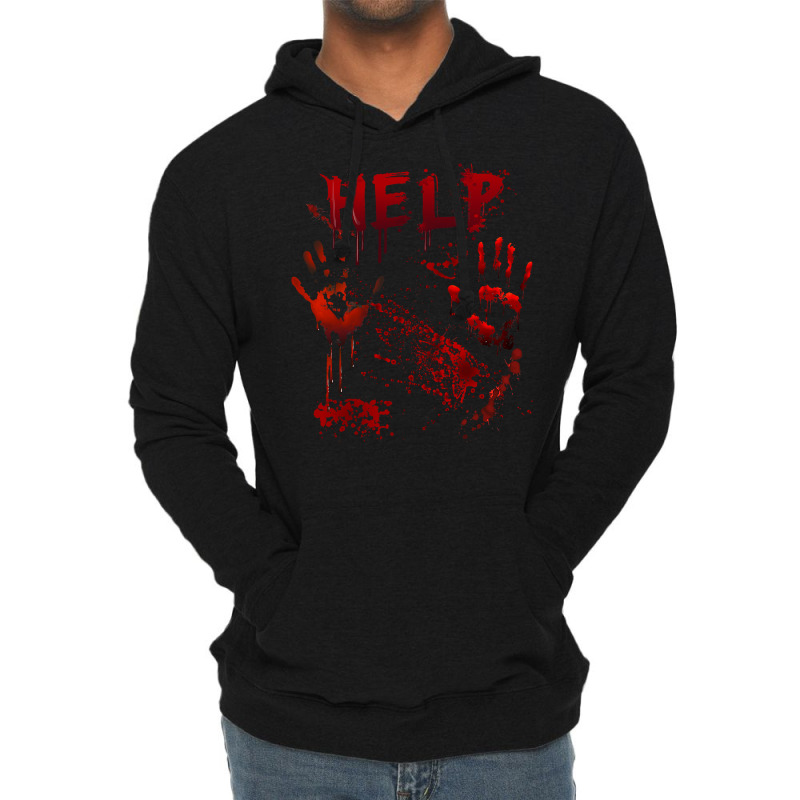 Funny Help Bloody Handprint Halloween Costume Matching Mens Lightweight Hoodie | Artistshot