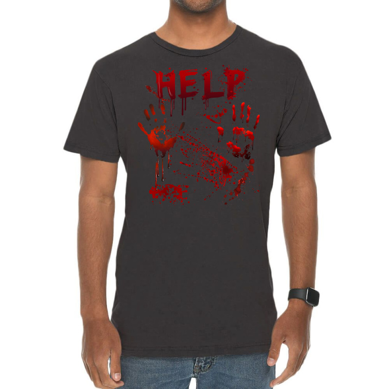 Funny Help Bloody Handprint Halloween Costume Matching Mens Vintage T-shirt | Artistshot