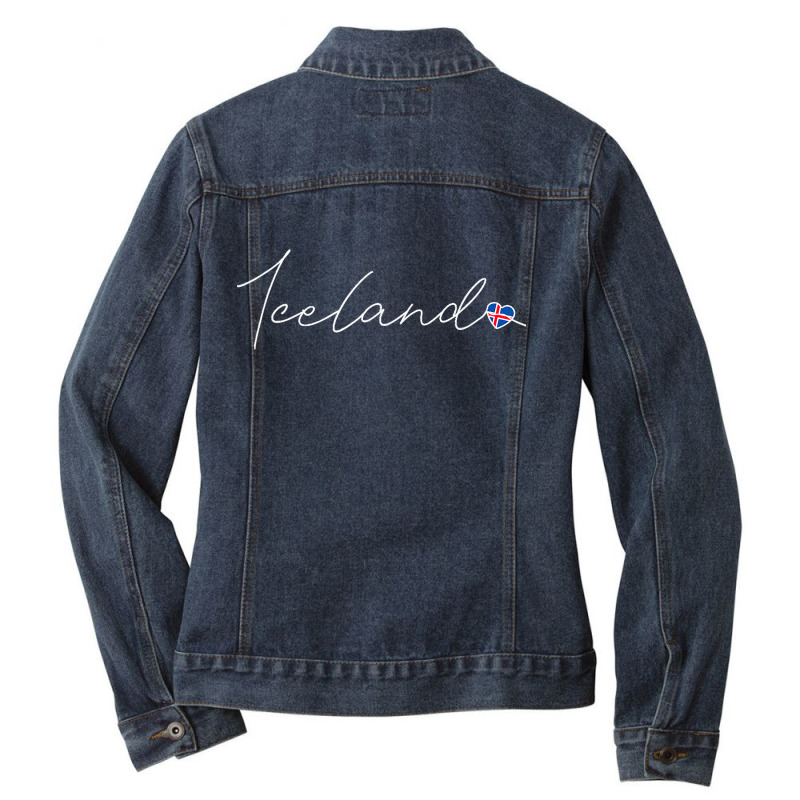 Ísland Simple Love Icelandic Flag Heart On Iceland T Shirt Ladies Denim Jacket by SteveMartindale | Artistshot