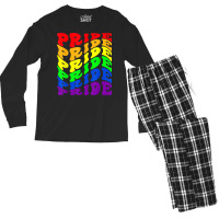 Gay Pride   Wavy Text Lgbt Flag Colosr Men's Long Sleeve Pajama Set | Artistshot