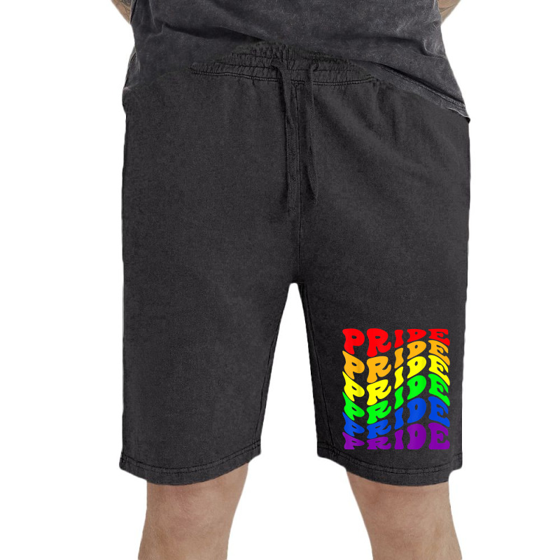 Gay Pride   Wavy Text Lgbt Flag Colosr Vintage Short | Artistshot