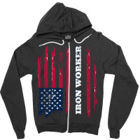 Distressed American Flag   Iron Worker Long Sleeve Tee Zipper Hoodie | Artistshot