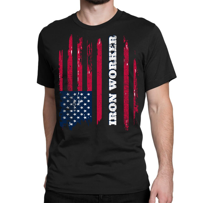 Distressed American Flag   Iron Worker Long Sleeve Tee Classic T-shirt by cm-arts | Artistshot