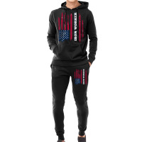 Distressed American Flag   Iron Worker Long Sleeve Tee Hoodie & Jogger Set | Artistshot