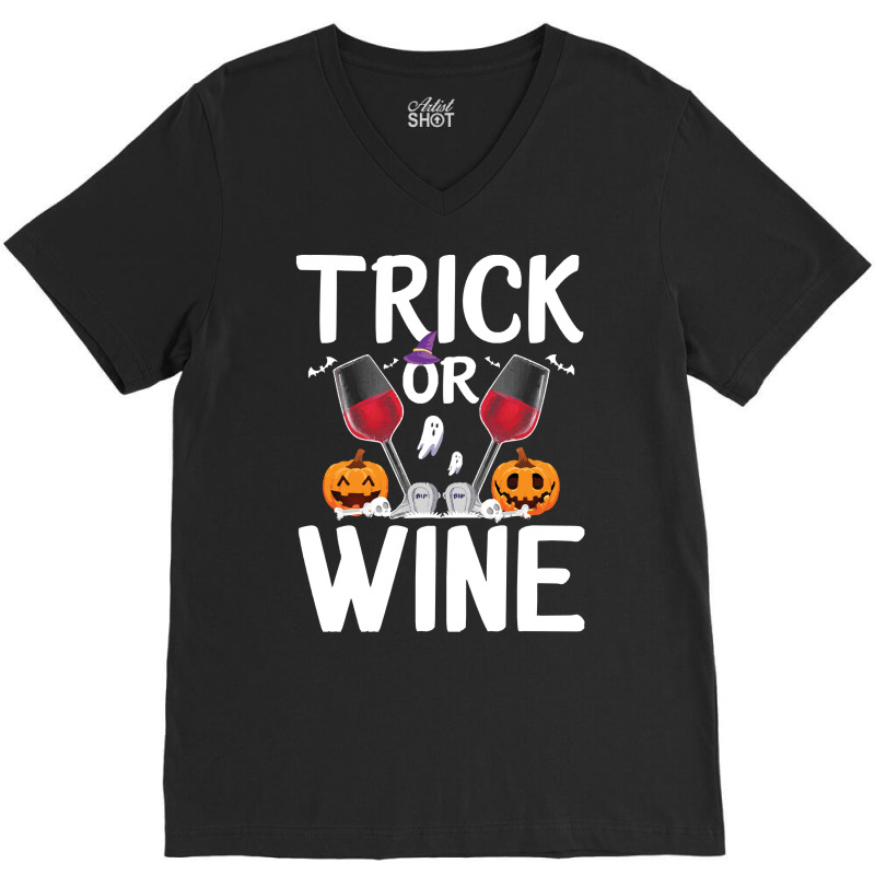 Trick Or Wine Ghost Halloween T  Shirt Trick Or Wine Ghost T Shirt Fun V-neck Tee | Artistshot