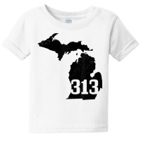 Detroit 313 Area Code Michigan Map State Pride Vintage T Shirt Baby Tee | Artistshot